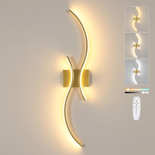 Goeco LED Wandleuchte Dimmbare 80CM 32W 3600LM 3000K-6500K, Gold | Lang Wandlampe Innen mit Fernbedienung 2 Fimmige Memory-Funktion, Wandbeleuchtung für Treppenhaus Wohnzimmer Schlafzimmer