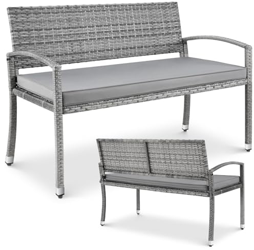 LIFERUN Gartenbank Wetterfest mit Sitzkissen, 2 Sitzer Polyrattan Sitzbank, 320kg Belastbar, Gemütliche Gartenmöbel Bank Outdoor, 122x60x90cm, Balkon Bank für Kleinen Balkon, Garten, Terrasse, Grau