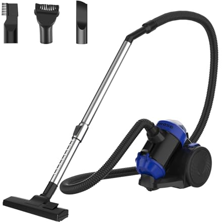 DayPlus Aspiradora sin bolsa de 1200 W, boquilla para suelo de parqué, alfombra, azulejos, filtro higiénico, cable largo de 4 m, silencioso, compacto y ligero