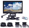 CAMECHO Reversing Camera kit 4 Split Screen 7 LCD Monitor Dual Front Rear View Camera 18 IR Night Vision Waterproof Aviation 4 Pins Connector For Trucks RV Trailer Bus 12V 24V Parking Assistance