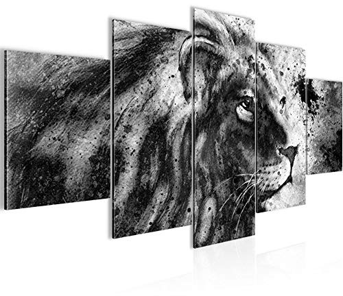 Runa Art - Bilder Afrika Löwe 200 x 100 cm 5 Teilig XXL Wanddekoration Design Schwarz Weiss 002251c