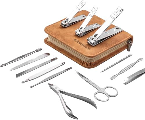 FAMILIFE Nail Clippers Tool 13pcs, Professional Stainless Steel Portable Travel Grooming Kit, Nail Care Nail Scissors Kit, Mens Women