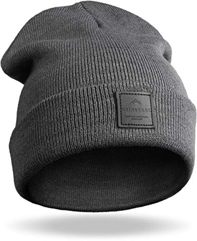 Grin&Bear Unisex Streetwear Mütze Beanie Feinstrick anthrazit M65