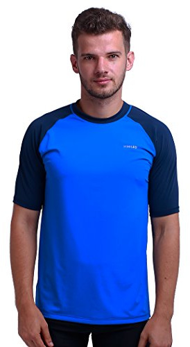 H.MILES Kortärmad rashguard för vuxna män, baslager för simning, snorkling, surfing, toppar, t-shirt för dykning och strand, Himmel/marinblå, 4XL