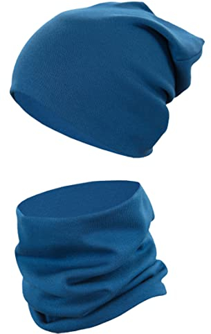 TupTam Mütze und Schal Kinder Set – Weiches Schal Mütze Set Kinder für Herbst und Winter, Farbe: Jeans, Größe: 52-56
