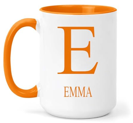 grabmybits Emma Personalized Initial Mug - Custom Name Ceramic Cup for Tea or Coffee Gift - Orange