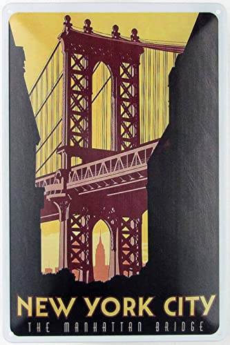 Blechschild 20x30cm gewölbt New York City USA The Manhattan Bridge Deko Geschenk Schild