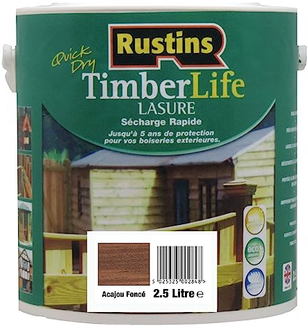 Acrylique Acajou foncé teinté extérieur 5 ans de protection UV pour le bois - 30m² - 2,5 L (Rustins)