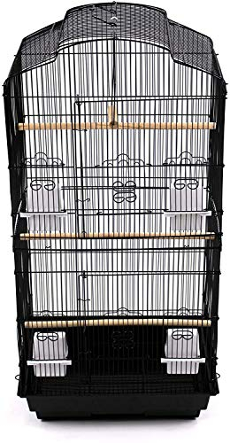 37 Rooftop Metal Large Bird Parrot Cage Carrier For Canary Budgie Cockatiel In Black & White (Black)