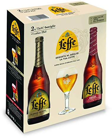Leffe Birra Blonde e Leffe Rouge con Calice all'Interno, 2 x 750 ml