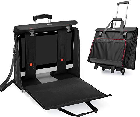 CURMIO Borsa da trasporto con ruote compatibile con computer desktop iMac da 21,5 pollici Apple, custodia rimovibile per trolley compatibile con monitor e accessori iMac da 21,5 pollici, Nero