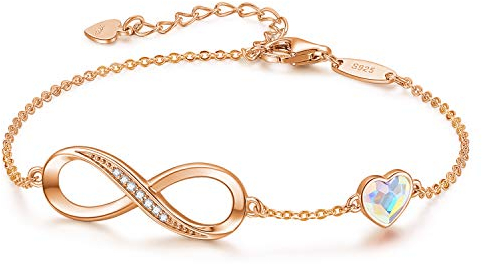 Infinity Armband Damen 925 Sterling Silber Rosegold or Edelstahl, Unendlichkeit Herz Armbänder Kristallen Armkette Valentinstag Muttertag Geburtstags Weihnachten Geschenk für Sie Frauen Freundin mama