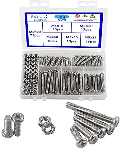 Rshuhx 150PCS M5 Bullone e Dadi Viti a Testa Bombata a Croce Phillips Vite e Dado Acciaio Inox 304 Pan a Croce Bullone Meccanico Set di Assortimenti Per Riparare il Fissaggio Fai Da