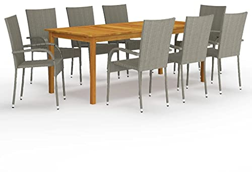 vidaXL Gartenmöbel Set 9-TLG. Sitzgruppe Gartengarnitur Sitzgarnitur Gartenset Esstisch Tisch Stühle Sessel Gartensessel Gartentisch Grau