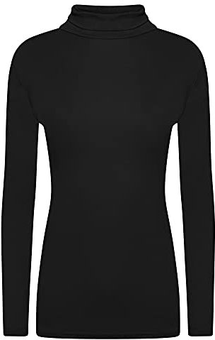 Shop & Stop Ladies Womens Polo Neck Roll Neck Turtle Neck Plain Jumper Top Long Sleeve 8-24 (Black, S/M (UK 8-10))