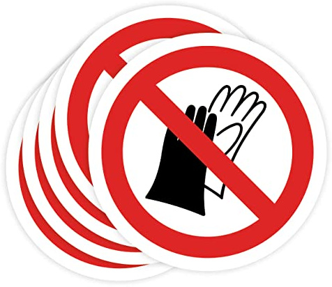 Pegatinas Prohibido 5ud Adhesivos de 14 cm Cartel Prohibicion Señal Laboral Industrial (14 cm, USAR GUANTES)