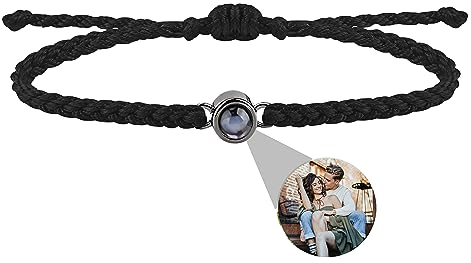 Zopmopae Personalisiertes Foto-Armband für Frauen Männer Personalisiertes Foto-Projektions-Armband Verstellbares handgefertigtes geflochtenes Seil-Kreis-Foto-Armband für ihn ihre Paare