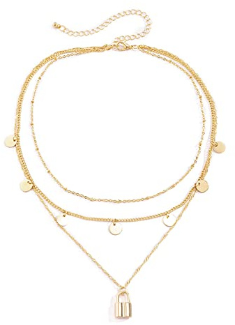 Banemi Kette Gold Damen, Kette Gravur Damen 3-Layered Pailletten-Schloss Choker Chic Fashion Geschenk 42cm