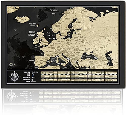 Europakarte zum Rubbeln mit Rahmen - Rubbelkarte zum Reisen zu verfolgen - Made in Europe - 42cm x 32cm