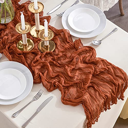 Terrakotta Käsetuch-Tischläufer, 3 m breit, Gaze-Tischläufer, Boho-Tischläufer für Brautparty, Hochzeit, Geburtstag, Party, Tischdekoration