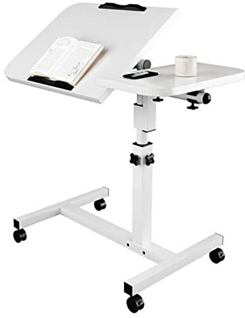 Betttisch mit Rollen, Schreibtisch, stehend, beweglich, höhenverstellbar von 61,5 – 96 cm, mit 4 Rollen, um 360 ° drehbar, feststellbare Rollen, Computertisch für Wohnzimmer