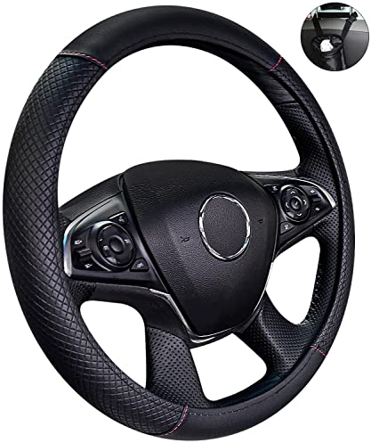 Zawaer Lenkradbezug Leder, 38CM / 15'' Auto Lenkradschoner Lenkrad Abdeckung Heavy Duty Anti Rutsch Universal Lenkradabdeckung Lenkradhülle - Schwarz & Rot (+Auto Mülleimer)