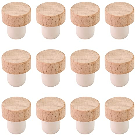 INCREWAY Weinstopfen aus Holz und Gummi, T-Form, 12 Stück