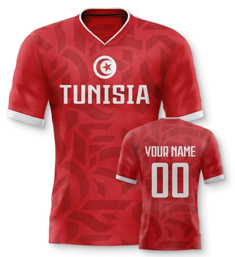Tunesien Personalisiertes Fussball Trikot 3D Druck Football Shirt mit Ihrem Namen und Nummer Hip Hop Football Jersey für Herren Damen Kinder