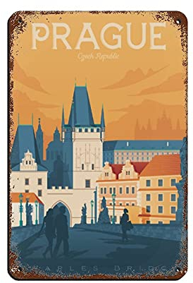 Reise-Poster Prag, Vintage-Blechschild, 20,3 x 30,5 cm, für Zuhause, Büro, Küche, Pub, Club, Café, Bar, Bauernhof, Restaurant, Sammlung, Metall-Wandkunst, Retro-Plakette