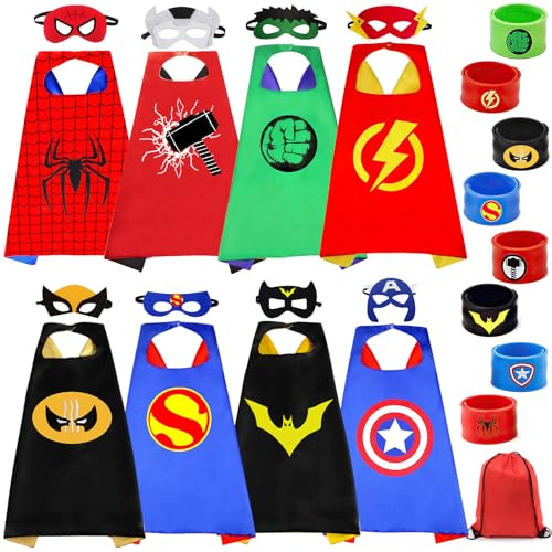 MOYKSRR Kinderkostüm Kinder, 8 Umhänge mit Wendedesign und 8 Party-Anziehmasken, 8 Stück Schnapparmband Kinder, Gut für Jungen, Mädchen, Geburtstag, Halloween oder Weihnachtsge