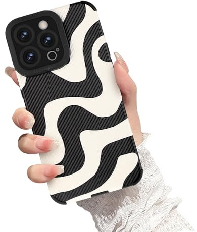 Case for iPhone 14 Pro Max, Cute Zebra Stripes Pattern Wave Design for Girls Women Soft Flexible Silicone Phone Case Camera Protection Shockproof Bumper Cover for iPhone 14 Pro Max-Black