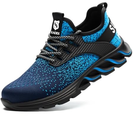 SUADEX Steel Toe Sneakers for Men Women Indestructible Work Safety Shoes Lightweight Comfortable Slip Resistant Composite Toe Blue