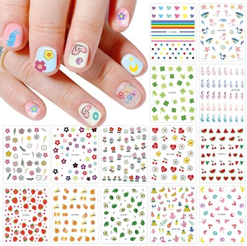 Little Girl Nail Stickers, 20 Sheets Self-Adhesive Nail Decal Strawberry Nail Art Decoration Design Supplies for Kids