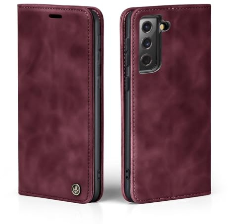 LBH Handyhülle für Samsung Galaxy S24 in Weinrot mit Karten- und Geldfach Smartphone Hülle mit Standfunktion Flip Case Schutzhülle Magnetverschluss Vintage