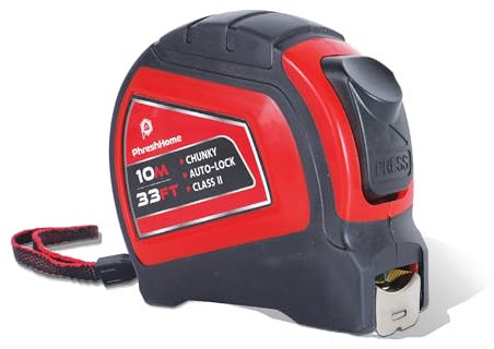 Tape Measure 10m 33ft, Retractable Measuring Tape, Auto-Lock, Extra Wide 25mm with Metal Belt Clip