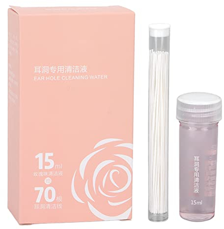 Ohrloch Reiniger, 70 Stück Ohrloch-Floss 15ml Ohrringe-Loch-Reinigungslösung Ohrlochreiniger Ohrloch Reiniger Piercing Ohrpiercing Reiniger Floss Ohrring Loch Reiniger