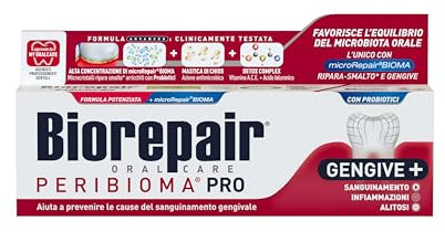 Biorepair Advanced, Dentifricio PERIBIOMA PRO Gengive +, Combatte le Cause di Sanguinamento Gengivale, Infiammazioni e Alitosi, Con Probiotici, Aiuta a Riequilibrare il Microbiota Orale, 12x75ml