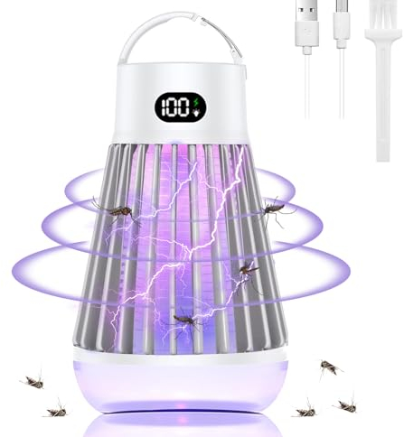 Baoduu Mata Mosquitos Electrico Camping Lampara Mosquitos Exterior Interior 2 en 1, USB Portátil a Prueba de Agua Lampara Antimosquitos, Hangable Atrapa Moscas Electrico Repelente Mosquitos Luz