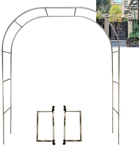 Stainless Steel Garden Arch, 240cm High X1.5/1.8/2/2.2/2.4/2.6/2.8/3/3.2/3.5/4/4.5/5m Wide, Garden Arbor For Various Climbing Plant, Wedding Arch For Ceremony(Color:25mm+base,Size:5*2.4m(16*7.9ft))