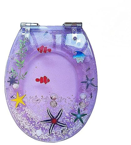 DRYFAL Glitter Toilet Seat Soft Close Top Fix/Blind Hole Fix/Standard Fix Toilet Seat, Resin Toilet Seat with Sparkly Glitter, Quick Release Hinge,Purple