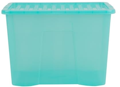 Wham Crystal 80 Liter Storage, Heavy Duty Plastic Storage Box With Lids Home Office Stackable Nestable, Large Storage Boxes With Lids 60 x 40 x 42 cm - Tint Spearmint (Pack of 4)