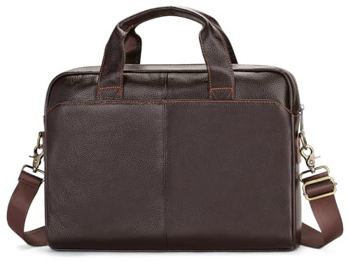 VINBAGGE Aktentasche Herren Businesstasche Leder Männer Handtasche Vintage Laptoptasche Arbeitstasche Umhängetasche Schultertasche Braun für 14 Zoll Notebook Geschenk