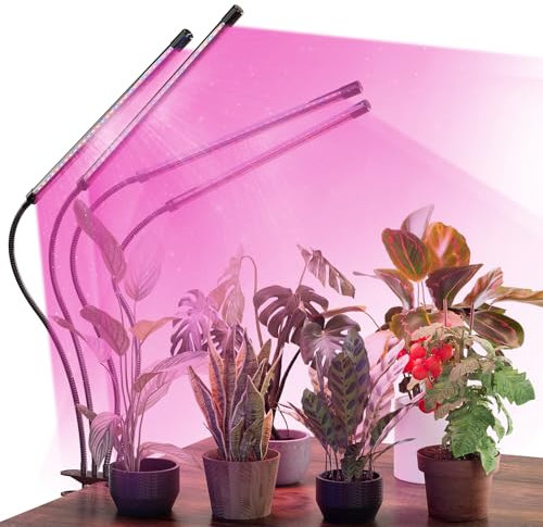 BBSolar Pflanzenlampe LED Vollspektrum 4 Köpfe Pflanzenlicht, 120leds Pflanzenleuchte mit Zeitschaltuhr, 3 Farbmodi und 10 Stufen Dimmbar Wachstumslampe für Innenpflanzen, Zimmerpflanzen