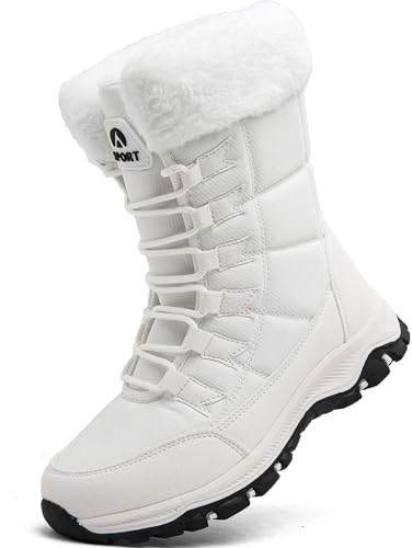 VTASQ Stivali da Neve Donna Stivaletti Invernali Impermeabili Foderata Pelliccia Caldo Stivaletti All'aperto Antiscivolo Doposci Bianco 40EU