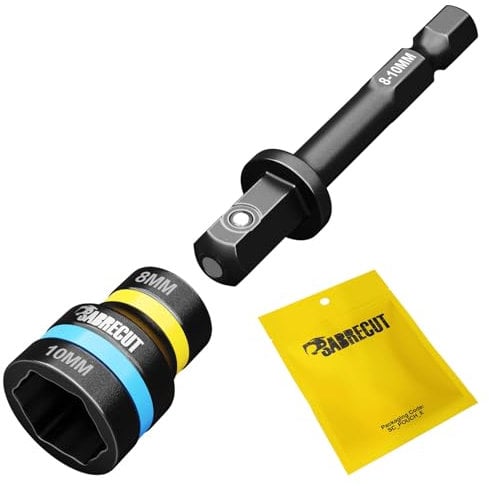 1 x SabreCut SCDIN8-10 Dual Size 8mm & 10mm Magnetic 62mm Long Reversable 2-in-1 Easy Clean Impact Rated Hex Head Nut Socket Driver for Drills and Impact Drivers
