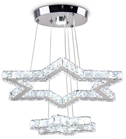 CXGLEAMING Modern Hängelampe LED Kronleuchter Kristall Stern Luster Pendelleuchte Esstisch Hängelampe Wohnzimmer 45W Verstellbare Aufhängung für verschiedene Designs 18cm Deckensockel (Weißes Licht)