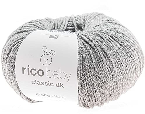 Rico Design Babywolle grau, Baby Classic dk Häkelwolle, Strickgarn, 50g, 50% Polyacryl 50% Polyamid (66 silbergrau melange)