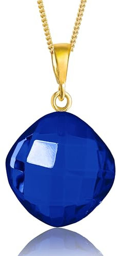 Amber by Mazukna - Blau Bernstein Anhänger - Eleganter Bernstein Schmuck, Großer Anhänger für Damen, vergoldete Sterlingsilberkette, ketten für damen, bernsteinkette, 45cm Lange