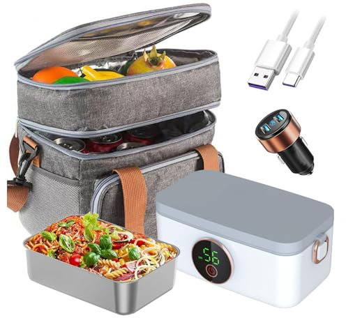 UKLULUAMZ Heated Lunch Box Rechargeable and Cordless,Electric Lunch Box, Portable and Battery Powered 16000mAh