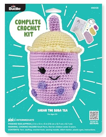 Bucilla Complete Crochet Kit, Sarah The Boba Tea, 5